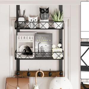 YINMIT Over The Door Hooks Organizer, Over Door Storage with 5 Hooks and 2 Mesh Baskets, Door Hanger Hook, Over The Door Towel Rack, Over Door Hanger for Bathroom, Bedroom, Kitchen
