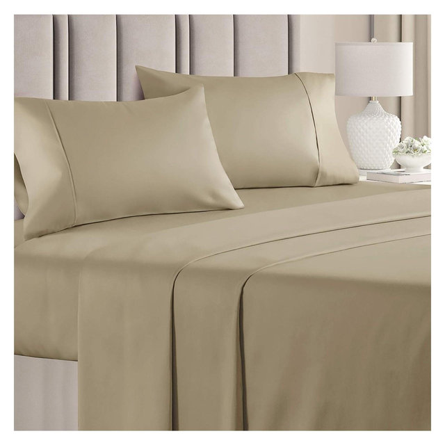 CGK Linens 4 Piece 100% Cotton 400 Thread Count Sheet Set in Beige, Size California King