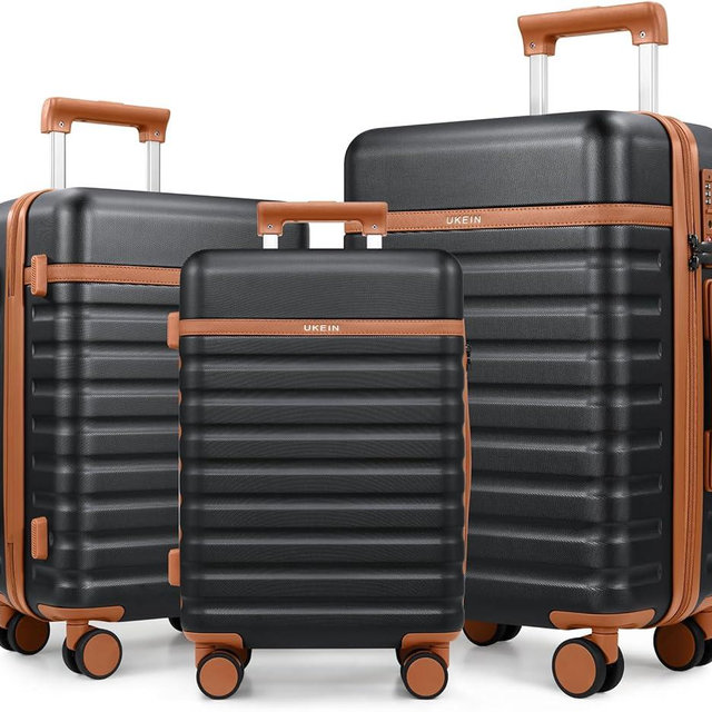 UKEIN PRO 3 Piece Luggage Set, Durable ABS Hardshell Carry On Suitcase Set with Silent Spinner Wheels, YKK Zipper & TSA Lock, Lightweight Large Travel Checked Luggage,20/24/28 Inch