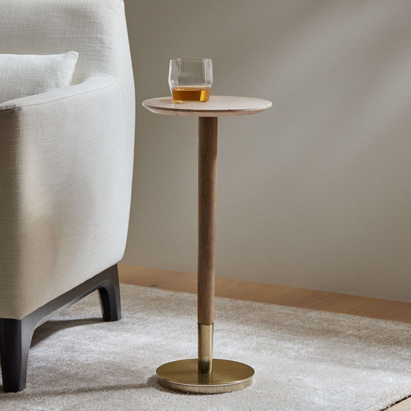 Mid-Century Marble Drink Table (9.5") - White Marble and Acorn Brass