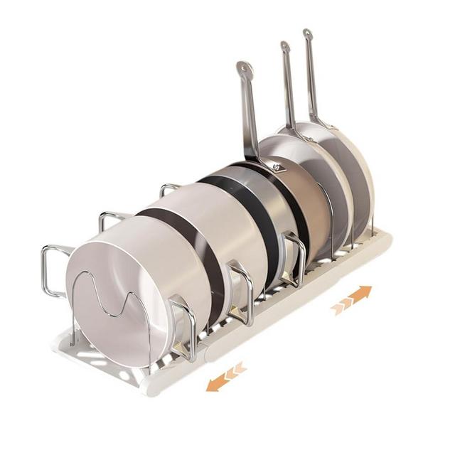Lhieiayh Pot Rack -Expandable Pan Organizer for Cabinet,Pot Lid Holder with 7 Adjustable Compartment for Kitchen Cabinet Cookware Baking Frying Rack,Apricot