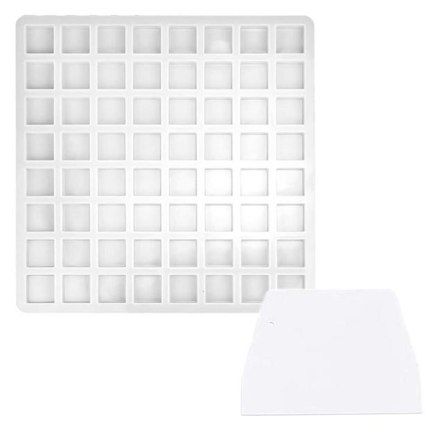 AIKEFOO 64-Cavity Square Caramel Candy Silicone Molds,Chocolate Truffles Mold,Whiskey Ice Cube Tray,Grid Fondant Mould,Hard Candy Mold Pralines Gummy Jelly Mold With 1 Baking Scraper