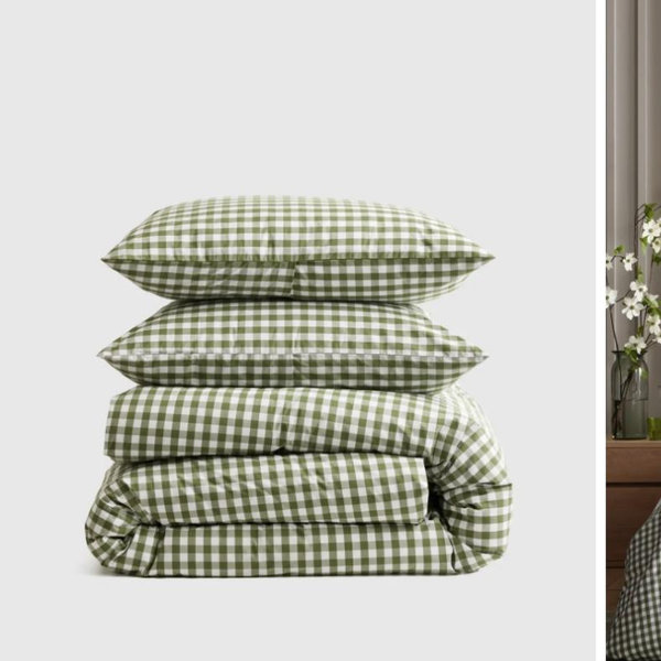 Classic Organic Percale Gingham Duvet Cover Set