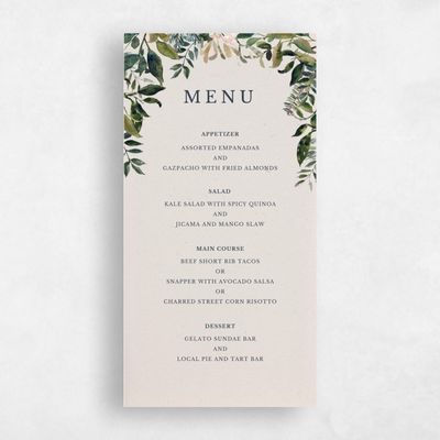 Beige Greenery Wedding Menu - Buxton