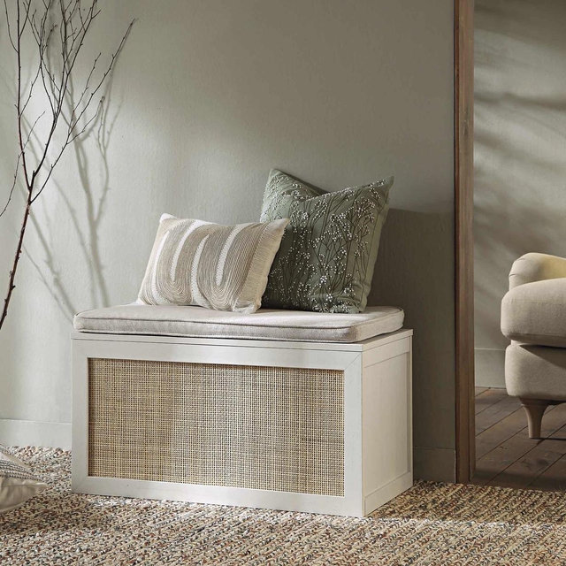 Frances Woven Rattan Double Storage Stool with Cushion, White