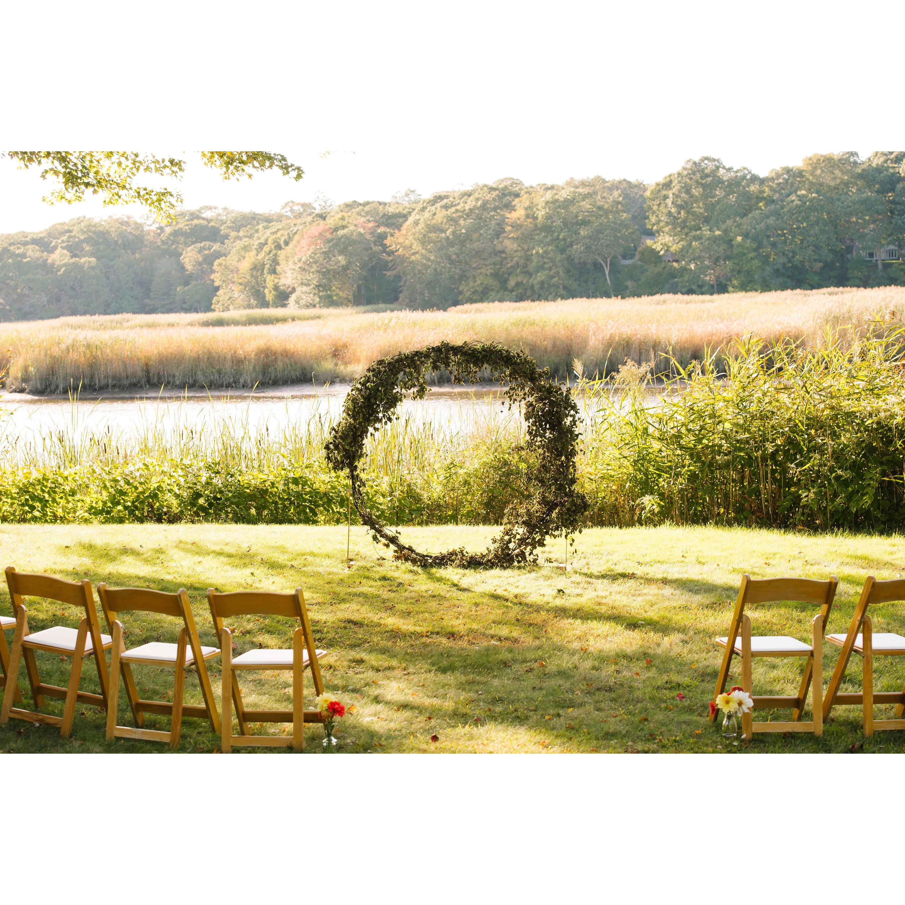 This arbor was built by Jack and Krista (okay, mostly Jack, but Krista helped!) and then decorated with dried hops.
