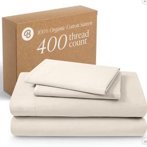 400 Thread Count Organic Cotton Sateen French Beige 4 Piece King Bed Sheet Set by Bare Home