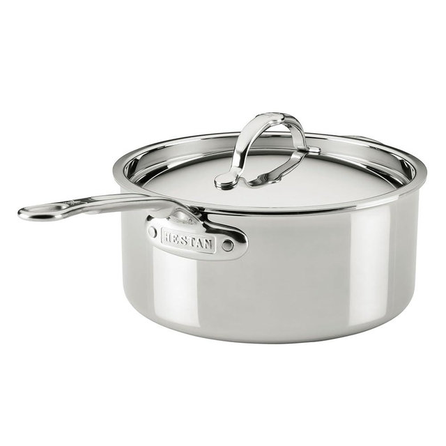 Hestan ProBond Luxe 4-Quart Saucepan with Lid, Professional Clad Stainless Steel, ProCore Tri-Ply Clad Construction, Polished Exterior, Induction & Oven Safe