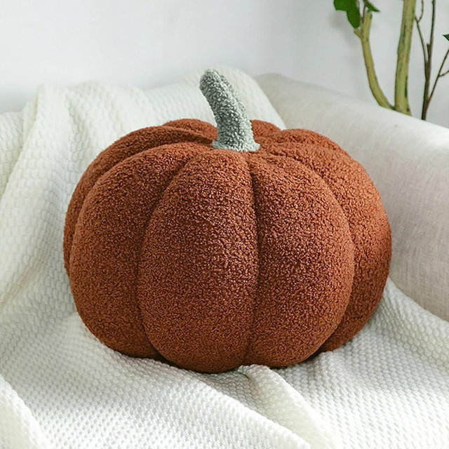 Eoieov Pumpkin Throw Pillows Fall Decoration Pillow Brown 3D Pumpkin Shape for Bed Sofa Couch Home Liiving Room Bedroom Decoration,Brown,11.02"