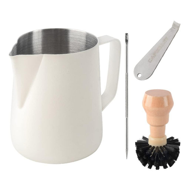 Espresso Milk Frothing Pitcher 20oz - CAFEMASY Milky White Color Stainless Steel Espresso Machine Accessories Steaming Pitcher Milk Jug for Coffee Cappuccino Latte Art (600ml)