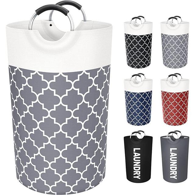 Fabspace Large Laundry Basket Laundry Hamper Bag Washing Bin Clothes Bag Collapsible Tall with Handles Waterproof Travel Bathroom College Essentials Storage for College Dorm, Family (Grey)