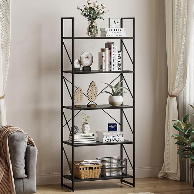 YITAHOME 5 Tiers Bookshelf, Artsy Modern Bookcase, Book Rack, Storage Rack Shelves Books Holder Organizer for Books/Movies in Living Room/Home/Office - Black