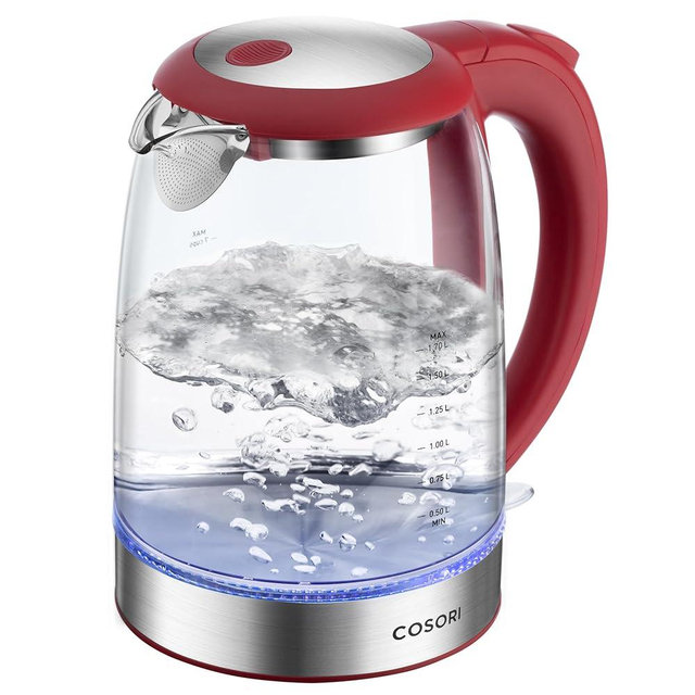 Cosori Electric Kettle, No Plastic Filter & Spout, Stainless Steel Inner Lid, Tea Kettle & Hot Water Boiler For Coffee & Tea, Water Heater & Teapot, Automatic Shut Off, Red, 1.7L/1500W