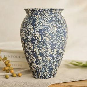 Patterned Papier Mache Vase, Blue Tall