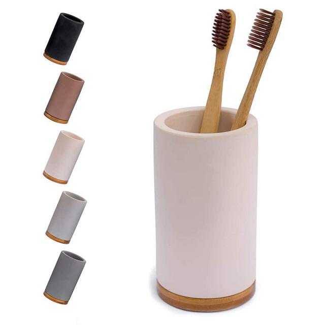Bamboo Diatomite Toothbrush Holder for Bathroom | Electric Tooth Brush Holder & Organizer | Premium Organic Natural Materials (Off White)