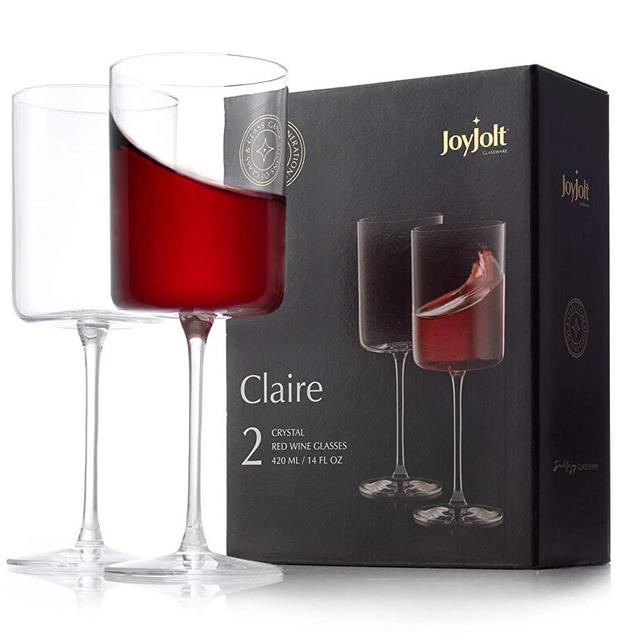 JoyJolt Red Wine Glasses – Claire Collection Set of 2 Large Wine Glasses – 14-Ounce Crystal Wine Glass Set – Ultra-Elegant Design with Wide Rims – Ideal for Special Occasions, Home Bar