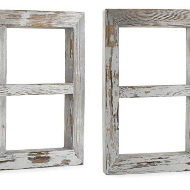Darware Rustic Window Wood Frames (2-Pack, 11 x 16 Inch, Gray Washed); Window Pane Rustic Wall Decor for Photos, Pictures, Collages, and DIY Wall Art