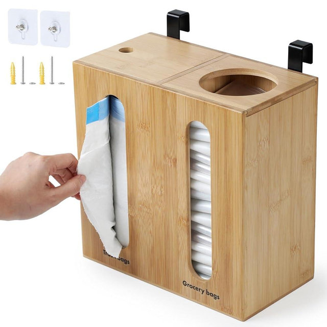 Gobam Trash Bag Dispenser & Grocery Bag Holder, Large Capacity Plastic Bag Organizer with 3 Installation Options, Trash Bag Holder for Cabinet Door, Under Sink, Wall Mount–Ideal for Kitchen Organizer
