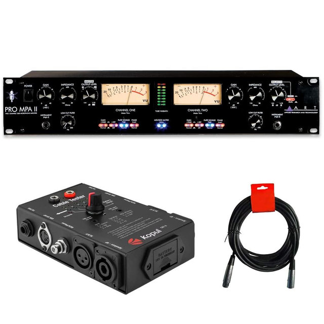 ART ProMPAII Two Channel Discrete Class A Microphone Preamp Bundle with Kopul CBT-8-8-in-1 Cable Tester and 2x XLR-XLR Cable
