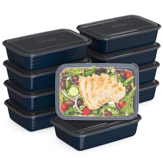 Bentgo® 20-Piece Lightweight, Durable, Reusable BPA-Free 1-Compartment Containers - Microwave, Freezer, Dishwasher Safe - Navy Blue