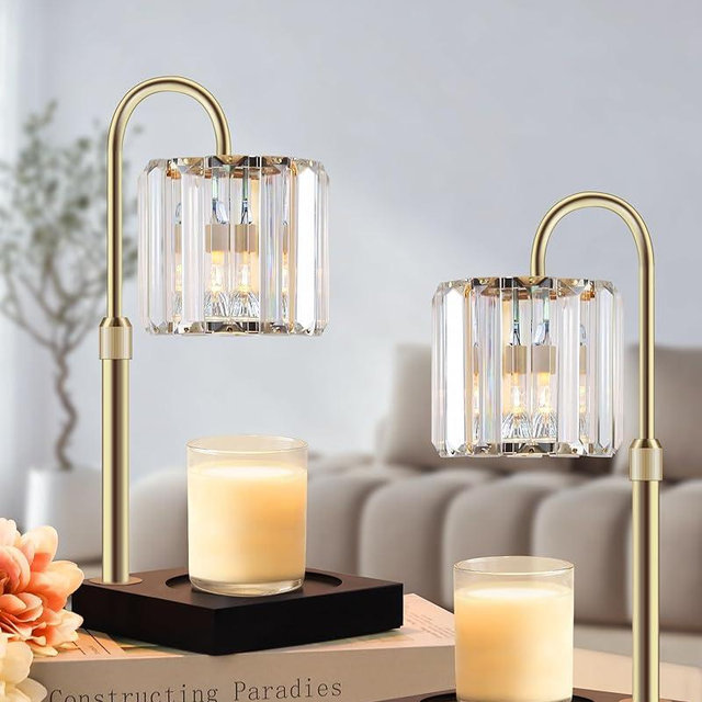 2 Pack Candle Warmer Lamp, Wax Warmer Candle Lamp Timer & Dimmer 7-Levels, Compatible Most Jar Candles, Top Melting, Cystal Candle Heater Lamp for Scented Wax, Elegant Home Decoration, Black
