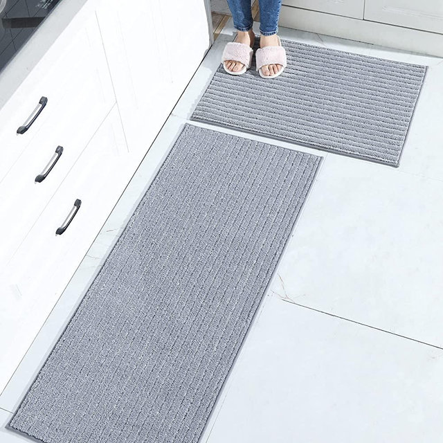 BEQHAUSE Grey Kitchen Rugs and Mats Non Skid Washable Kitchen Floor Mat with TPR Backing 100% Polyester Kitchen Mat Set of 2 Absorbent Runner Rugs for Kitchen 20x30inch/20x48inch