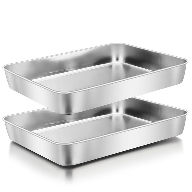 Herogo Rectangle Baking Cake Pan Set of 2, 9 X 13 Inch Stainless Steel Lasagna Brownies Casseroles Cakes Pan, Dishwasher Safe & Durable