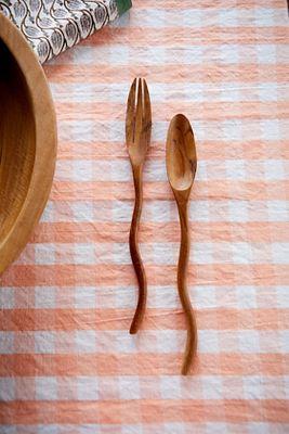 Wavy Teak Serving Fork + Knife