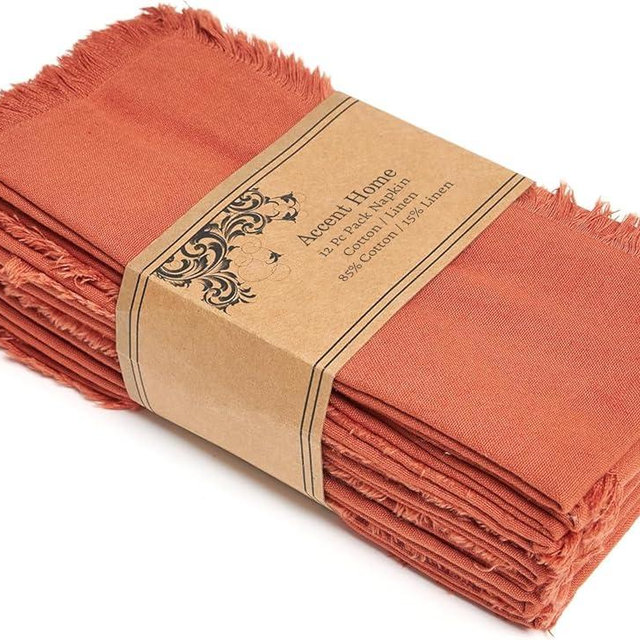 ACCENTHOME Rust Cotton Linen Napkin Set of 12 18x18 inch Dinner Napkins - Washable Soft Premium Hotel Quality Reusable Napkins Perfect Table Napkins for Family Dinners, Weddings & Everyday Use