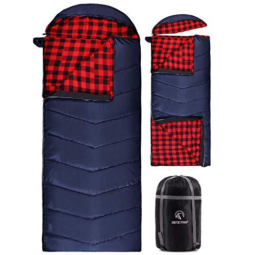 REDCAMP Cotton Flannel Sleeping Bags for Camping, 41F/5C 3-4 Season Warm and Comfortable, Envelope Blue with 2/3/4lbs Filling (75"x33")