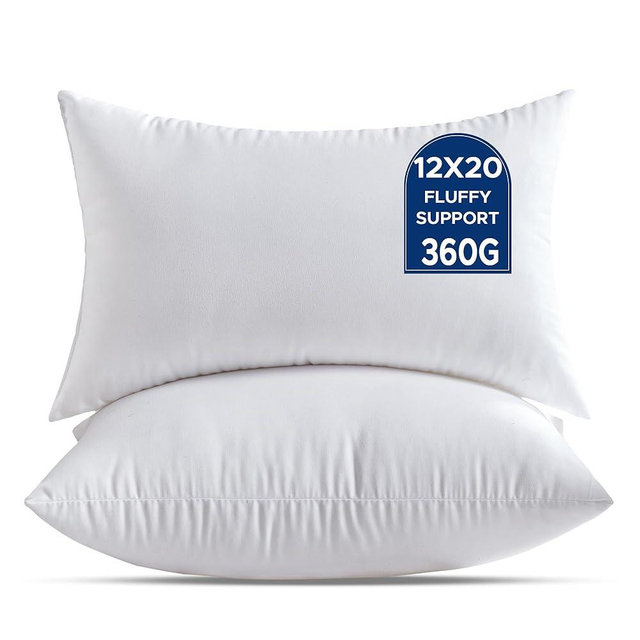 QSWRD 12 x 20 Throw Pillow Inserts Pack of 2 Small White Decorative Lumbar Pillows for Couch Bed Sofa Rectangle Cushion Sham Stuffer Indoor