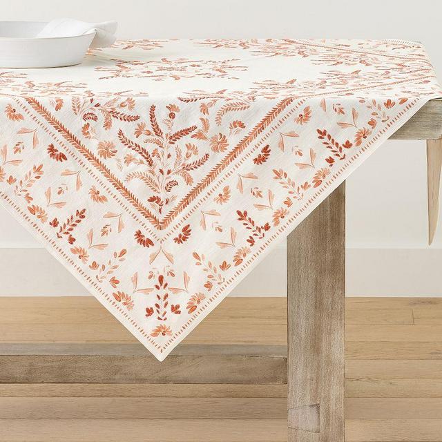 Terracotta Embroidered Cotton Table Throw - Terracotta