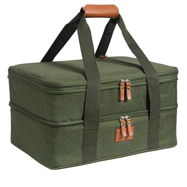 Fun Elements Casserole Carrier, Expandable Insulated Casserole Carriers for Hot or Cold Food, Thermal Lasagna Lugger Tote for Potluck/Parties/Picnic/Cookouts, Fits 9"×13" Baking Dish, Green