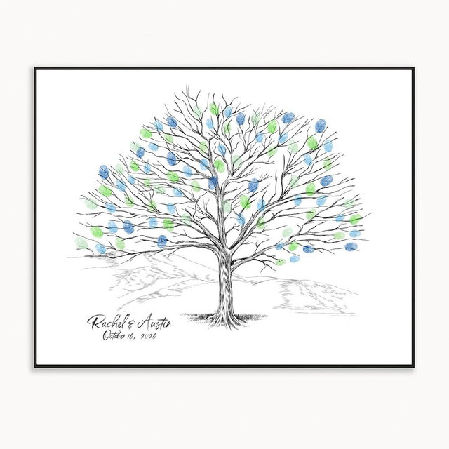Magic Wand Ink Guestbook Tree, Elm Tree Thumbprint Wedding Guest Book Alternative (Guestbook Sizes: 13" x 19" to 24" x 36")