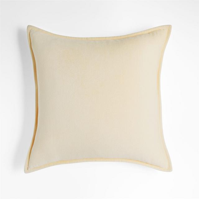 Cream 20" Washed Cotton Velvet Pillow with Down-Alternative Insert