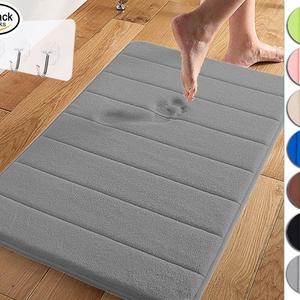 Yimobra Memory Foam Bath Mat Large Size 31.5 by 19.8 Inch,Maximum Absorbent,Soft,Comfortable,Non-Slip,Easier to Dry for Bathroom,Gray (Presented Wall Hooks 3 Pack)