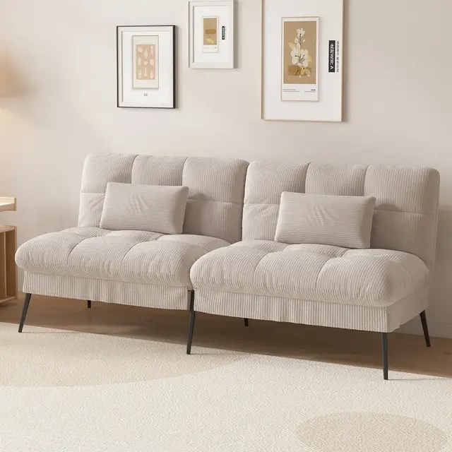 COMHOMA Convertible Futon Sofa Bed, Corduroy Velvet Futon Couch, Sleeper Sofa, Cream