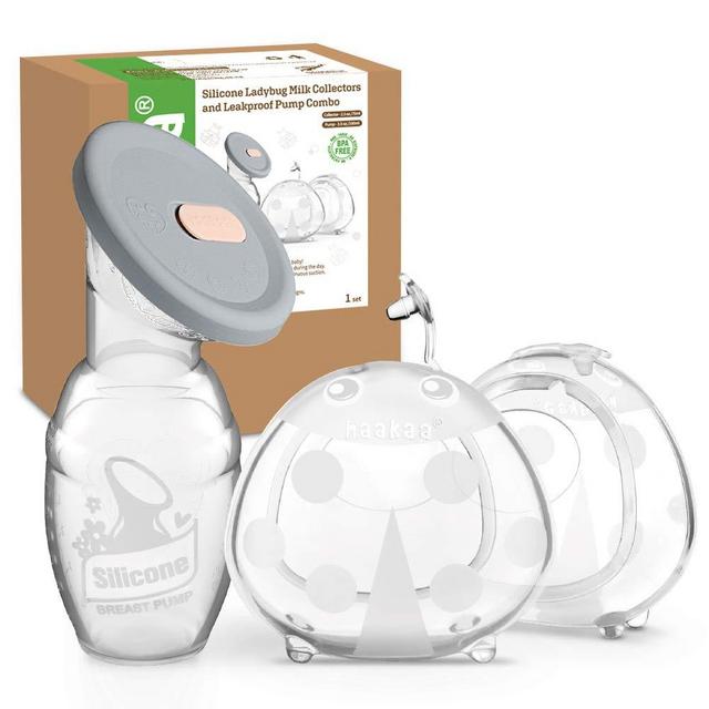 Haakaa Manual Breast Pump with Silicone Lid and Breast Shells Combo for Breastfeeding Milk Saver Silicone Nursing Cups