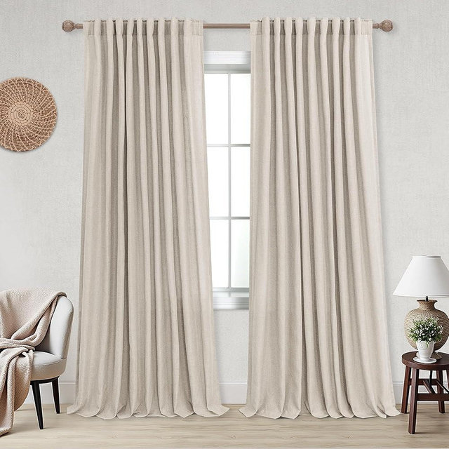 KOUFALL Linen Back Tab Rod Pocket Linen Sheer Curtains for Living Room 72x96 Inches Long