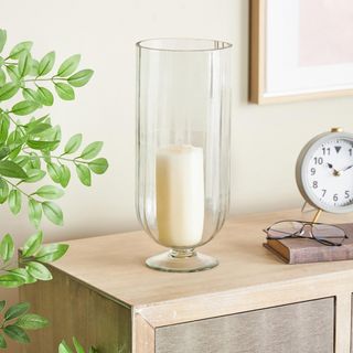 Ribbed Glass Fluted Decorative Candle Holder with Elevated Base