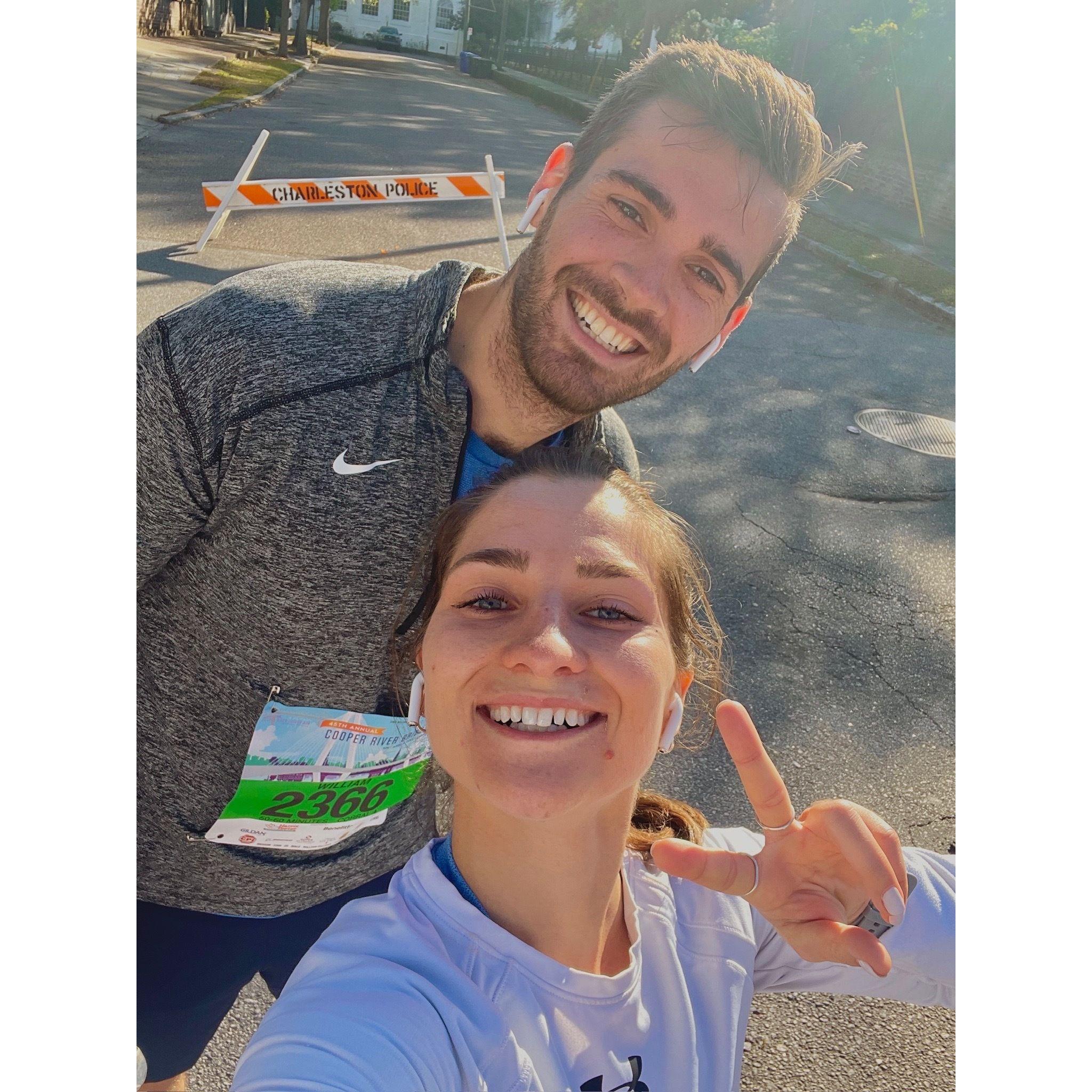 Pre (or post!) race selfie somewhere in the Charleston area! We've done many foot races together and can no longer keep track :)
