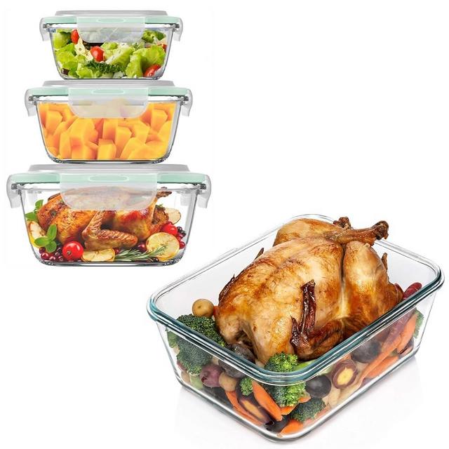 Razab 6 Pc / 141 Oz + 112 Oz Large Glass Food Storage Containers with Lids, Airtight Large Glass Containers, Glass Meal Prep Containers Reusable Leak Proof BPA Free