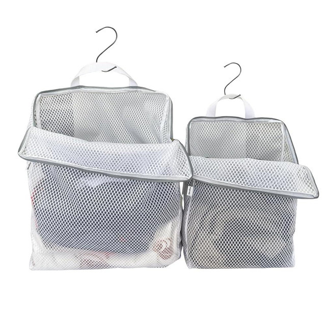 ShooBoo 2-Pack Hanging Laundry Bag for Washing Machine, Large & XL Mesh Laundry Bags for Delicates with S Hooks, Durable Zippered Wash Bags for Clothes, Socks, Lingerie