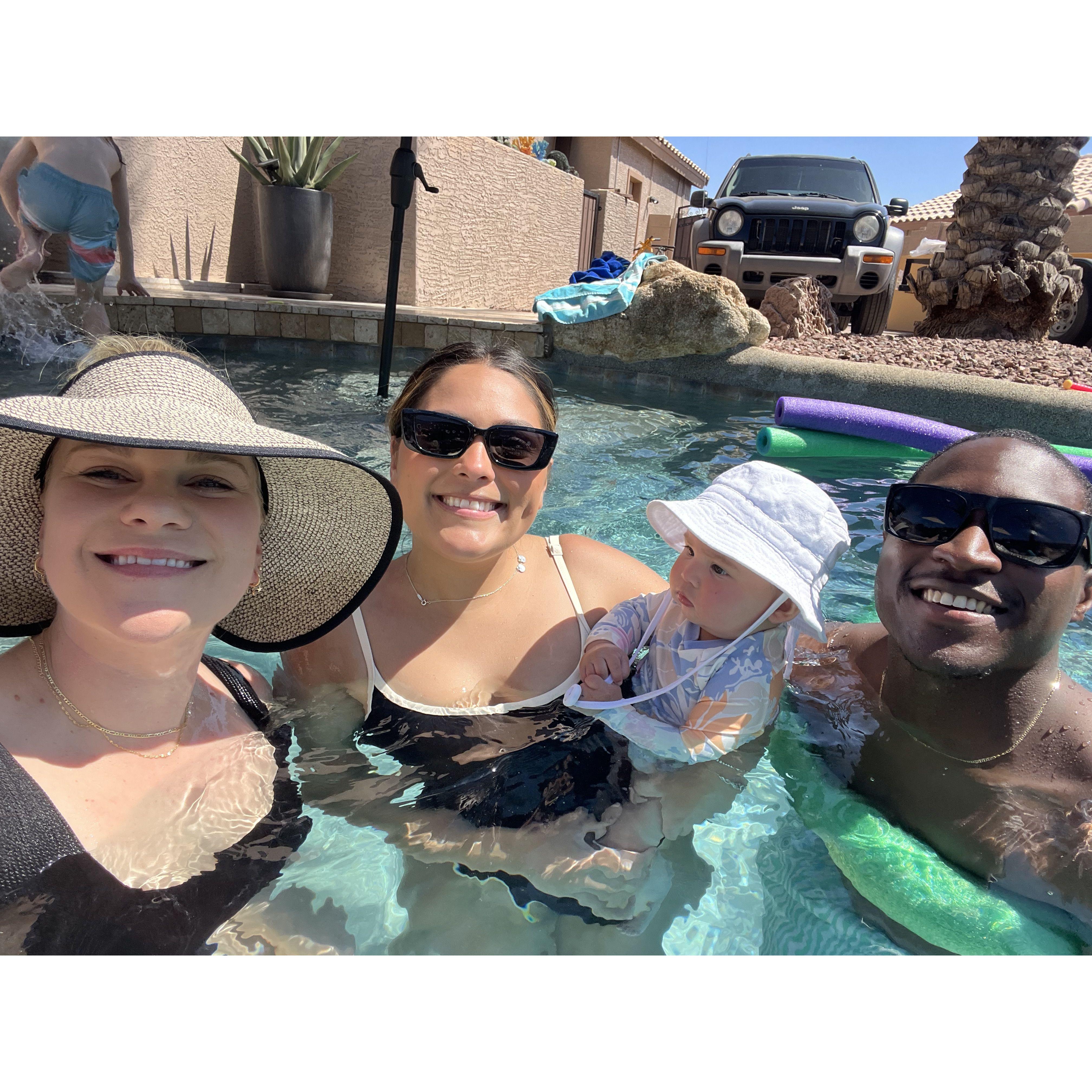 Dip in the pool with Jocelyn and little Ava!