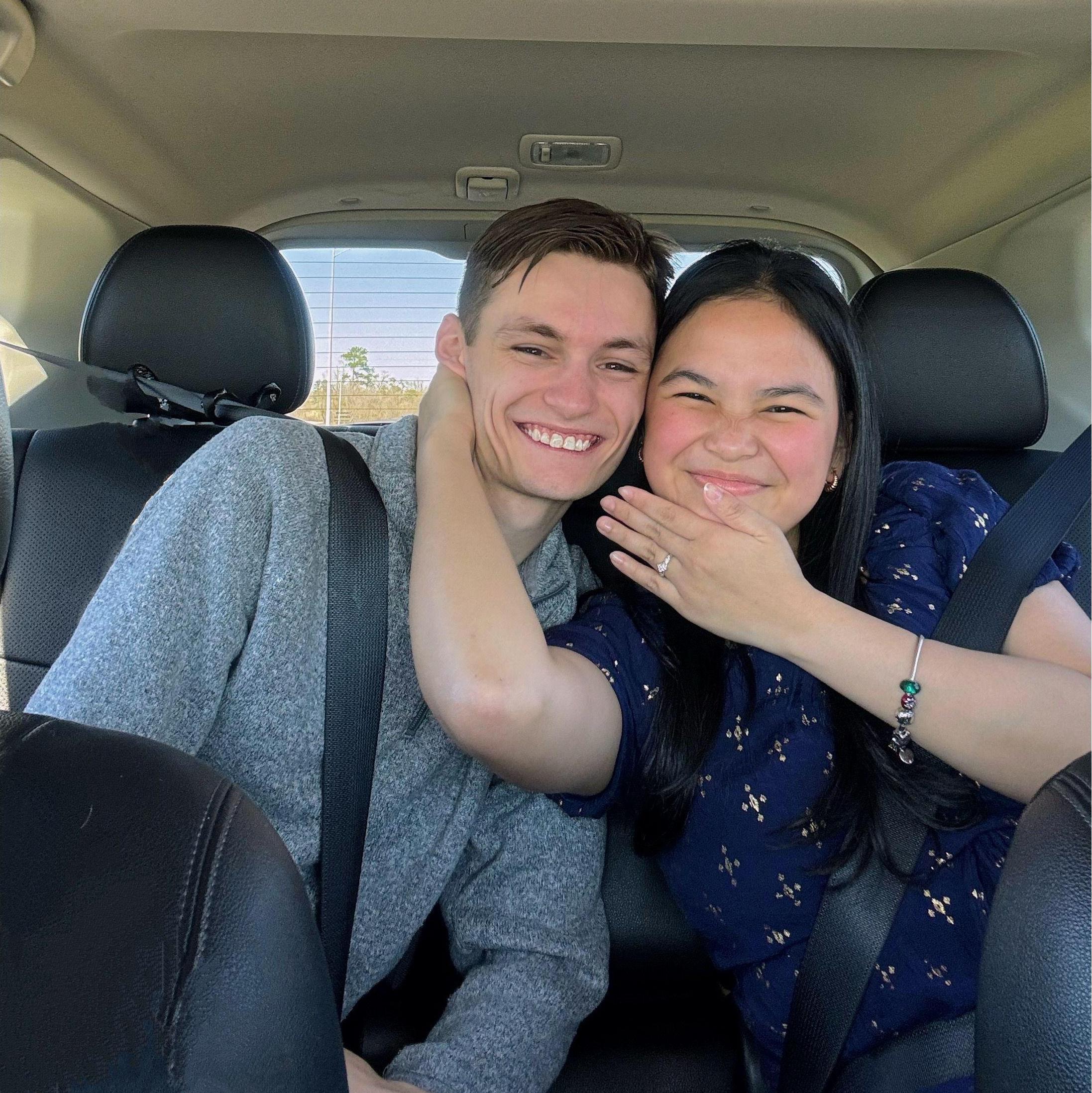 Our first car ride, "engaged." I just found it funny, to be honest.