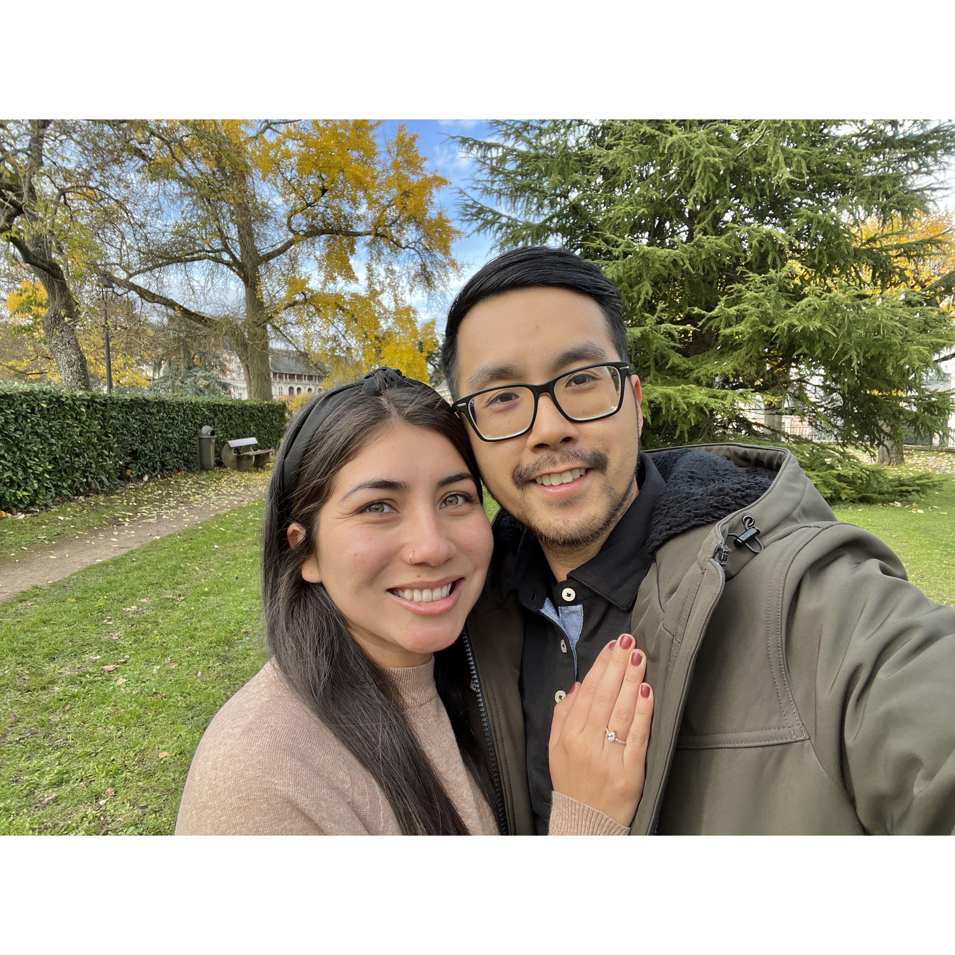 Engaged in the French countryside.