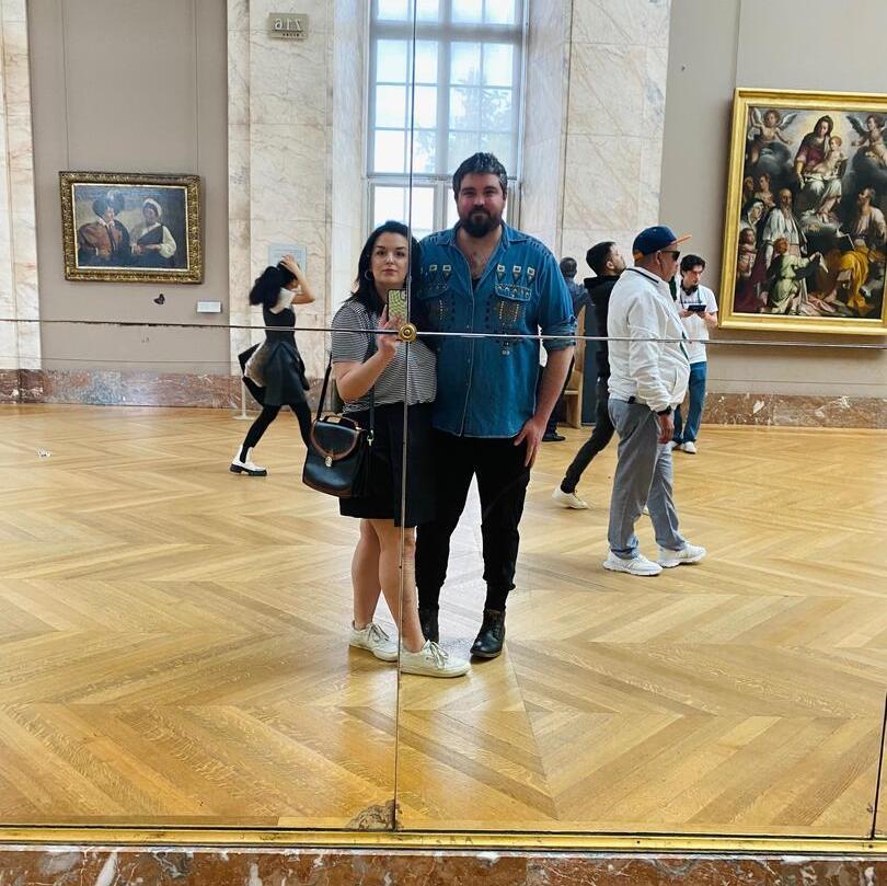 Enjoying the Louvre in Paris.