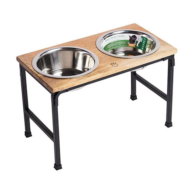 Brave Bark Wood & Metal Feeder - Premium Mango Wood Feeder with Metal Stand, 2 Stainless Steel Bowls for Food or Water Included, Perfect for Dogs, Cats and Pets of Any Size, Great for Home or Office