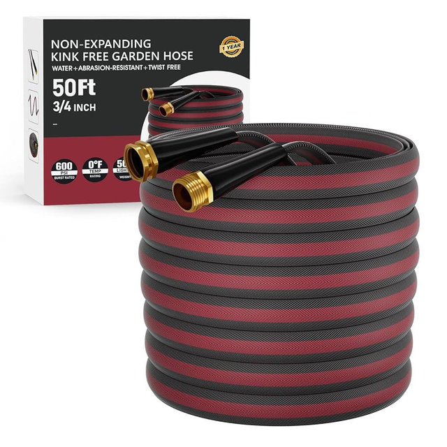 Haeteir 50ft Non-Expanding Garden Hose with 8-Layer Latex Core, Lightweight & Kink-Free, Flexible Heavy Duty Water Hose for Lawn, Yard, Car Washing (3/4" Solid Brass Fittings, Crush-Resistant)