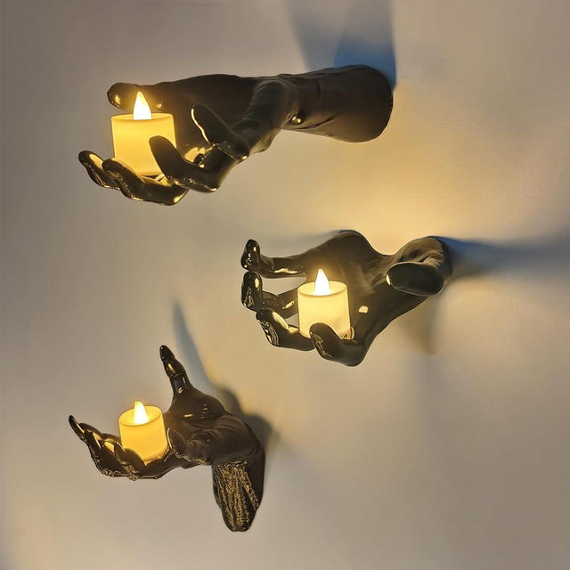 DAZONGE Halloween Decorations Indoor/Outdoor, Wall Mounted Life-Sized Creepy Reaching Hands, Pack of 3 Horror Hands for Wall Decorations, Gothic Hanging Wall Art Sculpture (Candles Not Included)